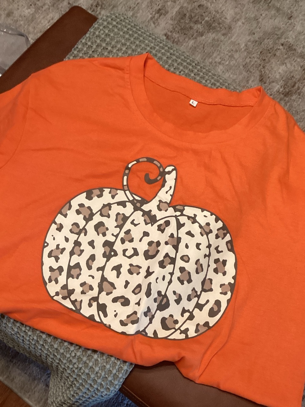 Womens Orange Pumpkin Leopard Print Tee
